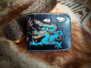 Portfel skórzany handmade ręcznie robiony motyw japońskie smoki