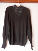 Orsay Czarna bluzeczka z dzianiny typ sweterka z koronkową wstawką rozm. L 