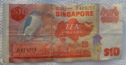 Singapur SGD $ 10 dolarów dollars 1976-1980 P# 11b Ptak Łowczyk obrożny