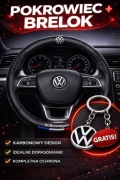 Skórzana osłona na kierownicę samochodową z włókna węglowego VW + brelok
