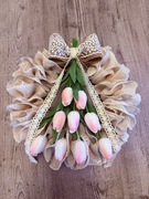 Wianek rustykalny z tulipanami - handmade - dekoracja drzwi 35 cm