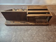 DREWNIANY REGAŁ ŚCIENNY Z PÓŁKĄ NA KLUCZE Z 4 PODWÓJNYMI HACZYKAMI