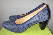 Włoskie buty czółenka słupek 7cm Flisella skóra naturalna #40 niebieskie 