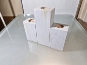 Rękodzieło Ekologiczny Świecznik 3Podgrzewacze Srebrny Drewno New Deco