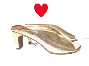 M&S Collection złote klapki sandały skórzane na obcasie | leather 41