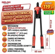 NITOWNICA RĘCZNA DWURĘCZNA 17" DELIXI HEAVY DUTY MOCNA DO NITÓW 3.2-4.8mm