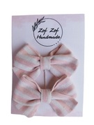 Spinki kokardy biało różowe paseczki