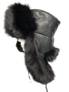 Skórzana czapka uszatka z futrem naturalnym z lisa, L/XL