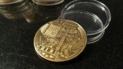 Duża moneta BITCOIN 40mm pozłacana listkiem złota 24K!