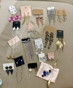Duży zestaw biżuterii używanej i nowej, zdobione kolczyki 