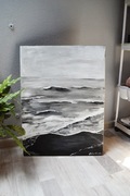 Czarno biały obraz malarski Płótno wystrój 46x61cm brzeg morze fale plaża