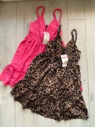 Sukienki Sinsay baby doll sukienka rozkloszowana różowa i panterkowa S