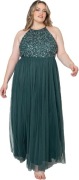 Maya Deluxe Curve Szmaragdowa zieleń tiulowa Sukienka maxi - 48