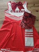 Strój cheerleaderki czerwony z dodatkami nowy 140 ok 9-10 lat