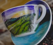 Filiżanka i spodek ręcznie malowane bieszczady