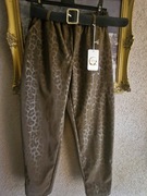 Spodnie damskie czekolada/brązowy ala woskowany zamsz z paskiem