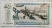 Banknot testowy PWPW, bon promocyjny "42", "Warszawa wczoraj", folder