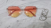 Okulary przeciwsłoneczne damskie kocie pomarańczowe z łańcuszkiem  etui