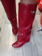 (38/39) Czerwone Kozaki kowbojki na koturnie, NOWE 