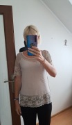 Bluzka siateczkowa z krótkim rękawem 38 szaro beżowa Laura Torelli
