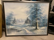 Obraz olejny, zimowy krajobraz na płótnie