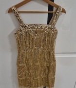 Sukienka złota, cekiny frędzle, SHEIN, rozmiar S, 36