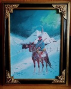 UŁAN ZWIADOWCA-OBRAZ OLEJNY NA PŁÓTNIE, -J. KOSSAK 48x38 