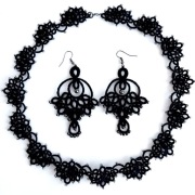 komplet biżuterii koronkowej kolczyki+zawieszka czarne