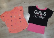 51.  Zestaw 2x t-shirt czarna róż pomarańcz 158