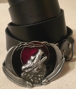 Skórzany pasek myśliwski do garnituru, munduru myśliwego, WILK Canis Lupus.