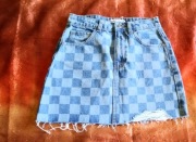 cropp denim punkowa rock spódnica w kratkę XS 34 niebieska dżinsowa