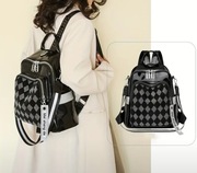 Nowy plecak damski. Przegródki. Kieszonki. Wyjątkowy Cyrkonie Kolor CZARNY 