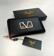 Versace Portfel Damski Czarny V1969 Złote Logo Luksusowy Portfel 