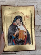 Ikona na drewnie ręcznie malowana Matka Boża z dzieciątkiem