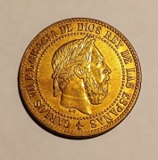 Moneta hiszpańskie  5 Céntimos de Peseta z 1875r.