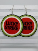Kolczyki Lucky Strike decoupage koła 5cm grafika vintage logo Handmade