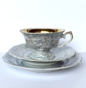 Zestaw śniadaniowy marmurek Wawel złocone wnętrze vintage PRL Polski design