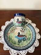 Zestaw kubek plus talerz ceramika bolesławiecka