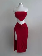 Letni komplet damski top + spódnica midi z odkrytymi plecami