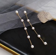 Kolczyki długie złote z perełkami p.925