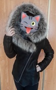 Kożuch kurtka Ramoneska skóra jagnięca naturalna z lisem s/m