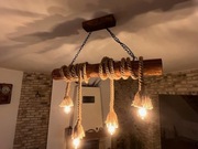 Lampa Rustykalna Loft Drewniana Stara belka Sznur 