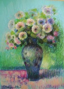 KWIATY W WAZONIE pastel olejny 47x35 
