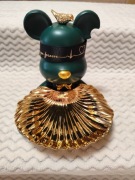 Figurka  dekoracyjna w kształcie misia z podstawką  kolorze zielono- złotym