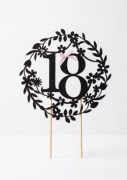 TOPPER NA TORT – CZARNY BROKATOWY "18" Z WIANKIEM I KOKARDKĄ