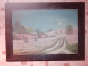 Duży stary obraz sygnowany na płótnie