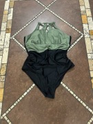 Strój jednoczęściowy czarno zielony Cupshe live linę on the betach XL