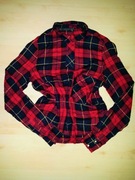 koszula w kratę zara xs czerwona oversize wiskoza
