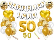 Zestaw dekoracji na 50 urodziny baner + imię jubilata balony