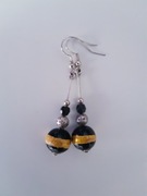 Czarne zlote wiszace kolczyki #handmade